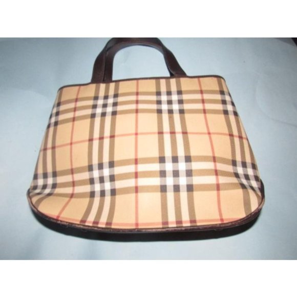 Burberry Brown Red White Black Nova Check Plaid Print Canvas Leather - Picture 5 of 12